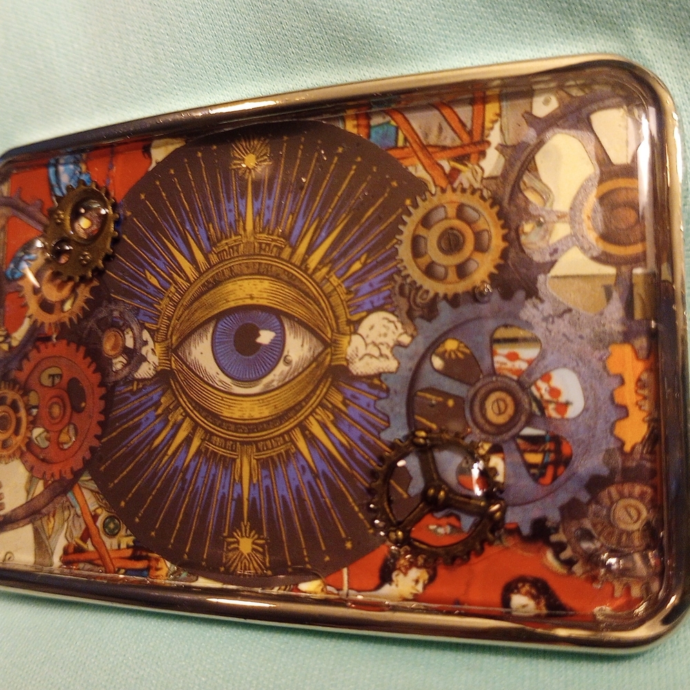 Steampunk All-Over Eye Gear UNISEX Belt Buckle - Blue & Gold